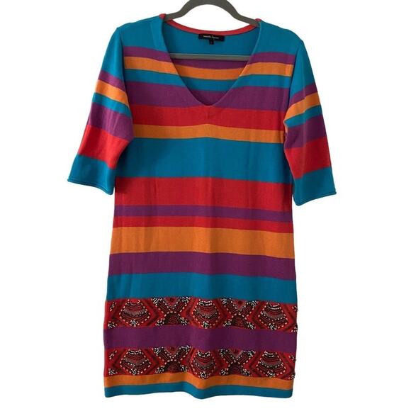 Nanette Lepore Striped Sweater Knit Beaded Mini  Dress V-Neck Size S Small - Picture 1 of 8